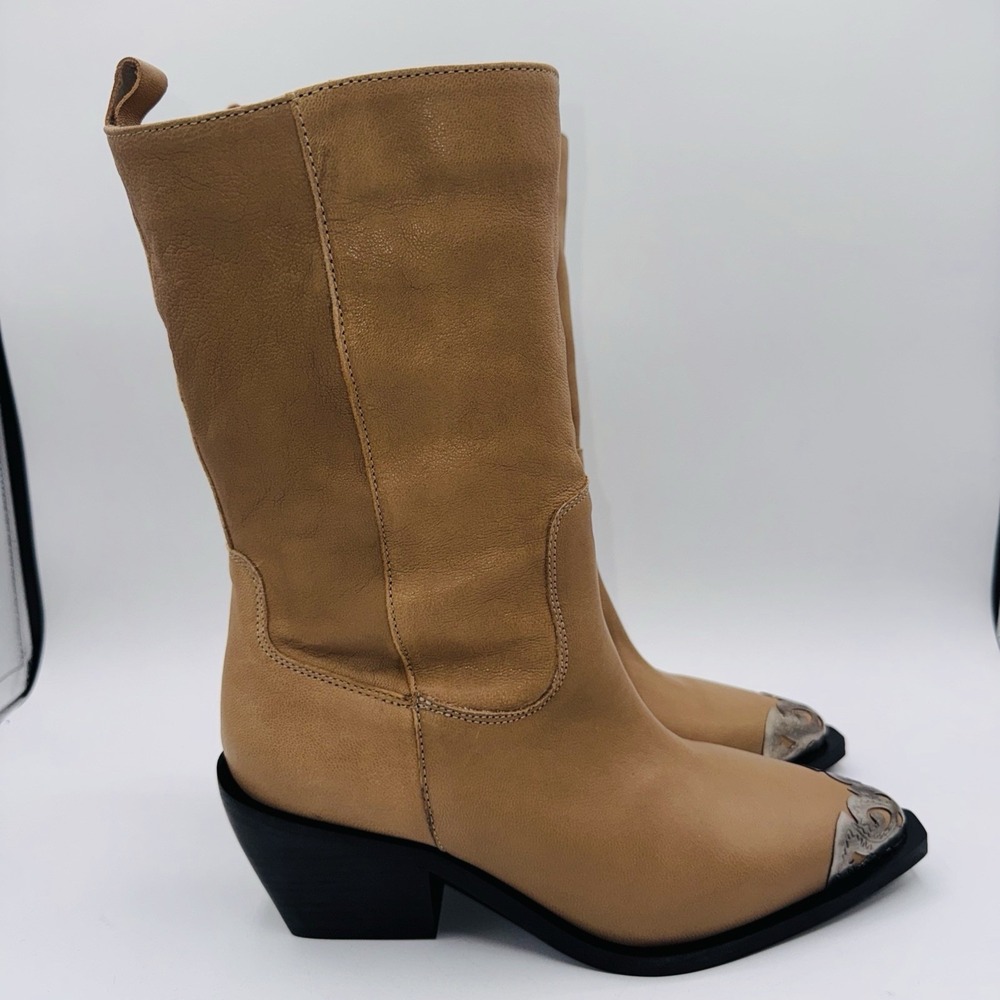 Free People Faster Horses Filigree Boot Women's Size 7.5 Camel Leather Cap Toe - Picture 15 of 16